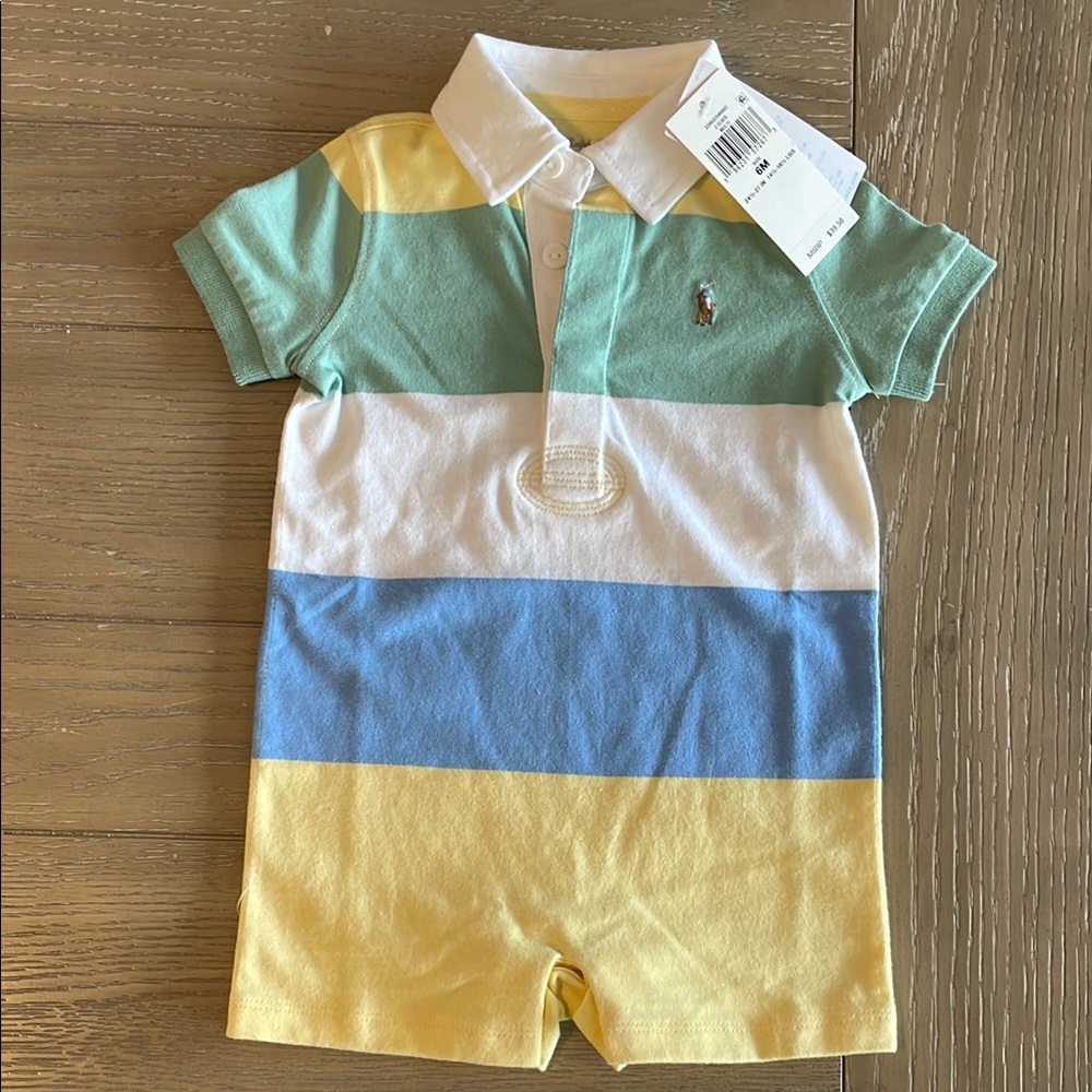 Ralph Lauren Pastel Striped Polo Romper Size 6M